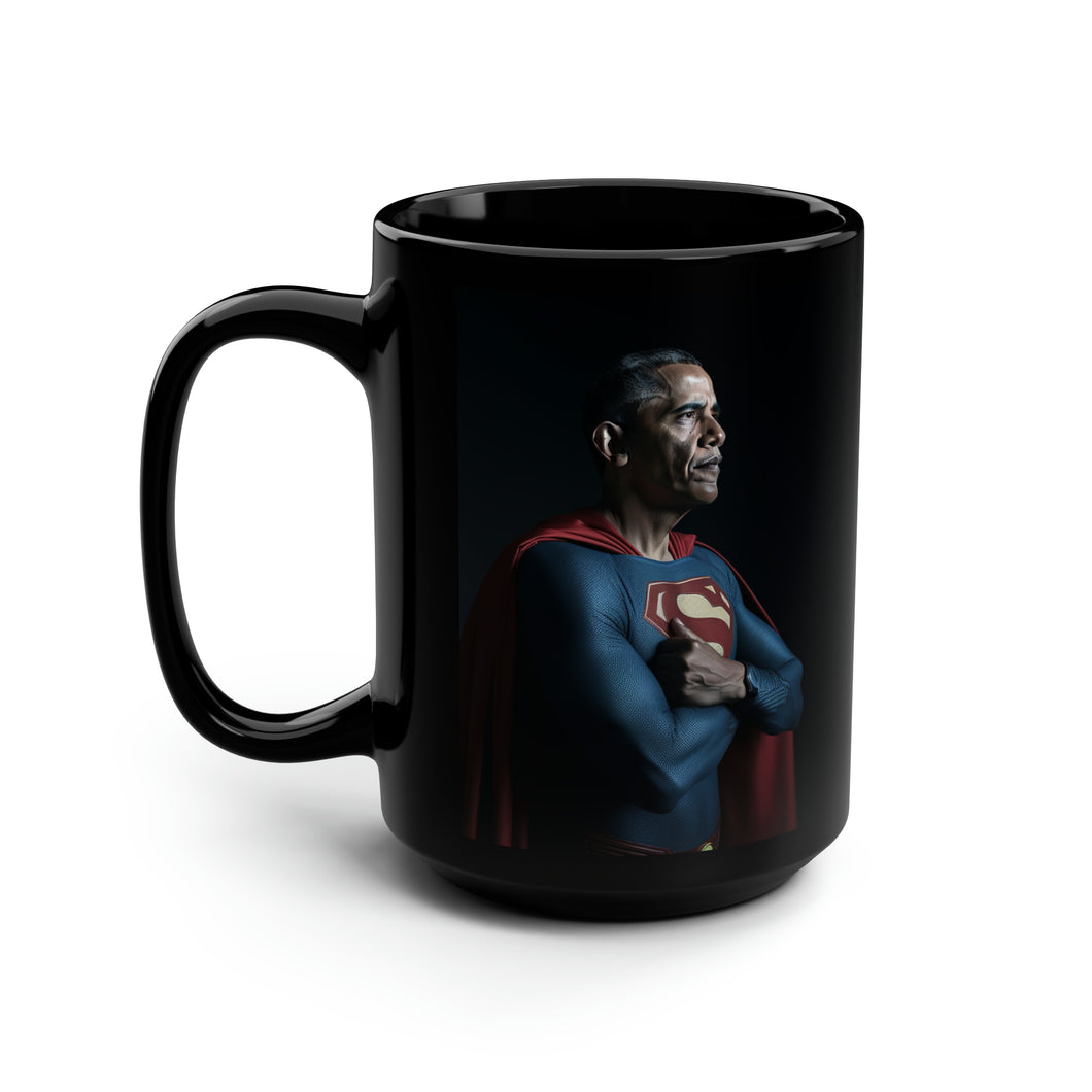 Super-Obama: The Man of Hope Black Mug, 15oz